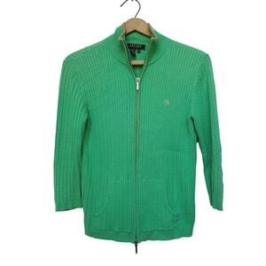 Lauren Ralph Lauren Petite P/M Green Zip-Up Cardigan